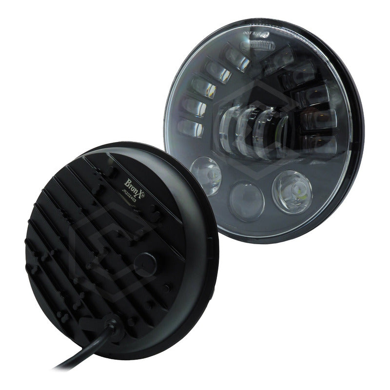 2 Faros Unidad Redonda 7'' 20 Hiperled Lupa Moto Bicolor 24v