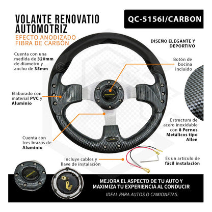 Volante Deportivo Universal De Metal Con 8 Pernos 320mm
