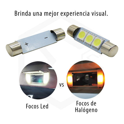 4 Focos Fusibles Festoon 28mm 31 Mm T6.3 Con 3 Led Viseras