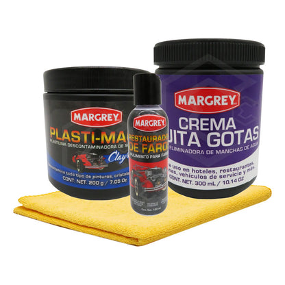 Kit Margrey Crema, Restaurador De Faros Y Plastimagic 200g