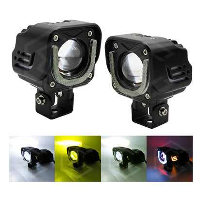 Par De Faros 40 Leds Cuadrado Lupa Blanco Ambar Flood 9-30v