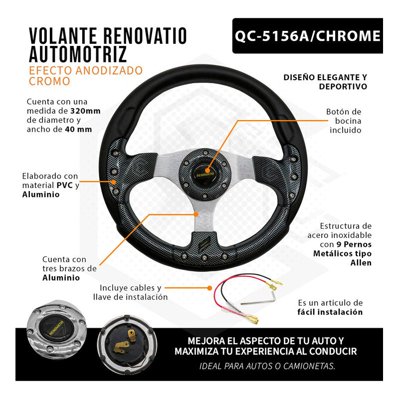 Volante Deportivo Universal De Metal Con 9 Pernos 320mm