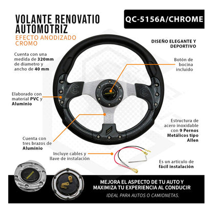Volante Deportivo Universal De Metal Con 9 Pernos 320mm