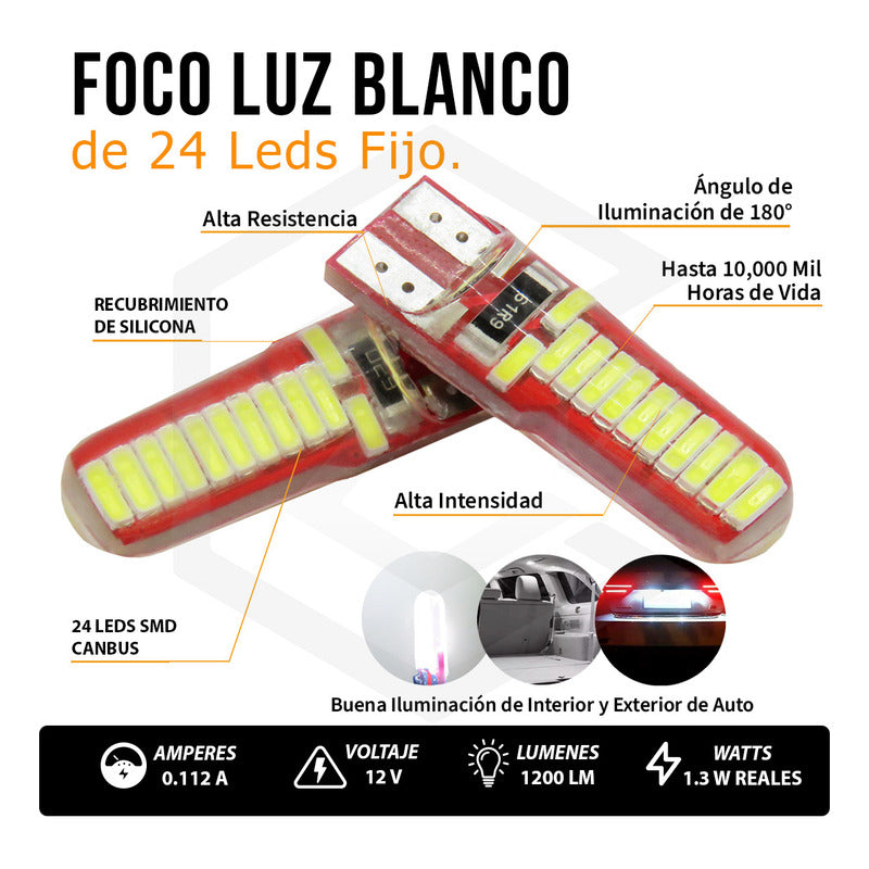 Kit 10 Focos De Pellizco T10 W5w 24 Leds Canbus 12v Fijo