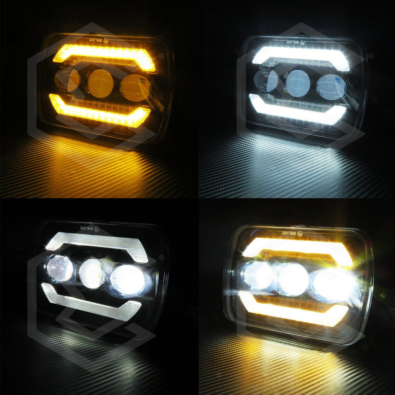 Par De Faros Unidad 5x7 Luz De Cortesía Ambar 3 Lupas 12-24v
