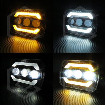 Par De Faros Unidad 5x7 Luz De Cortesía Ambar 3 Lupas 12-24v