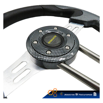 Volante Deportivo Universal Metal Ranuras Fibra Carbón 33cm