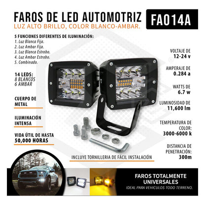 Faros 14 Led Auto Moto 5 Funciones 11000lm Bicolor 12-24v