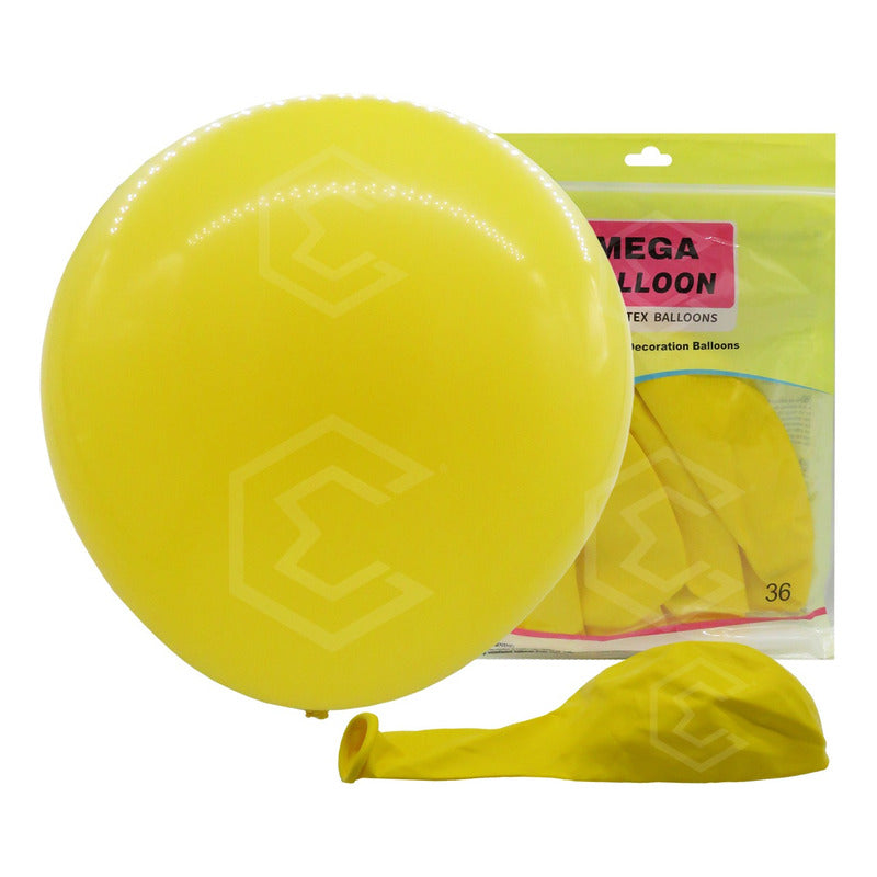 Bolsa 3 Globos Amarillo Brillosos #36 Fiestas Bodas Latex Amarillo Brilloso