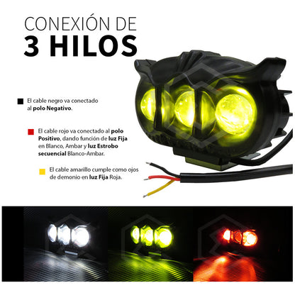 Par Faros 24 Leds 3 Lupas Bicolor Ojo Demonio Estrobo 12-24v