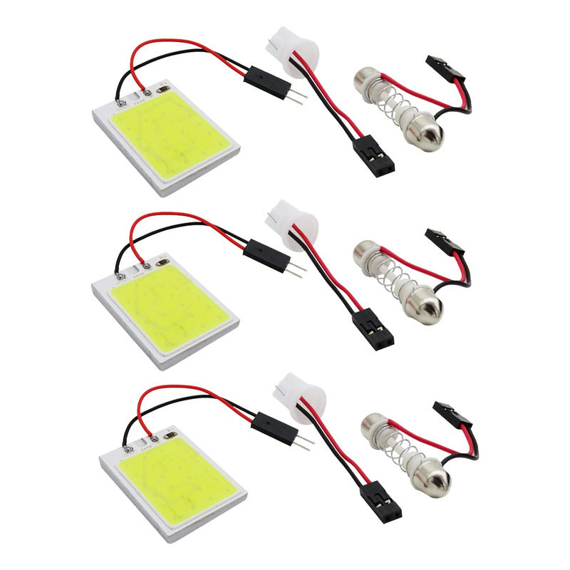 3 Placa Luz Interior Para Coche 24 48 Leds Cob 2 Adaptadores