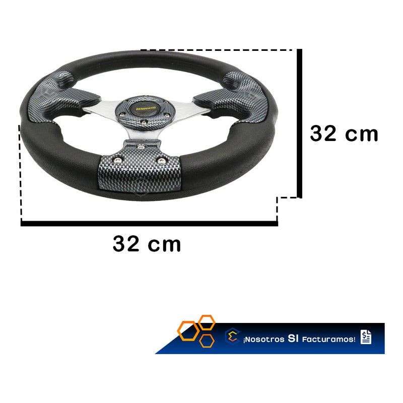 Volante Deportivo Universal De Metal Tipo Escudo Cromo 32cm