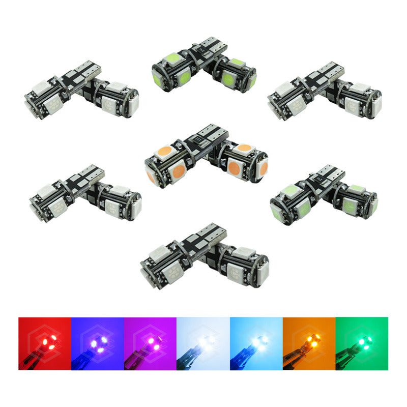 Kit De 10 Focos De Pellizco T10 5  Leds 5050 Alta Potencia