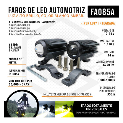 Par Faro Redondo Fijo Estrobo Blanco/ambar 4 Funciones 12-24