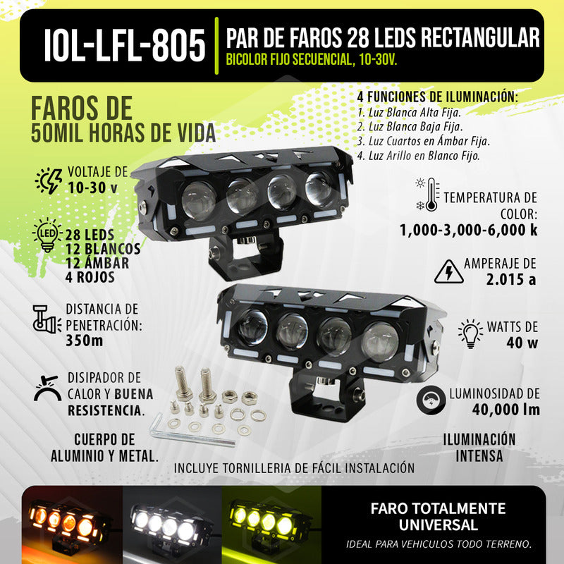 Par De Faros 28 Leds Bicolor 4 Lupas Con Ventilador 10-30v