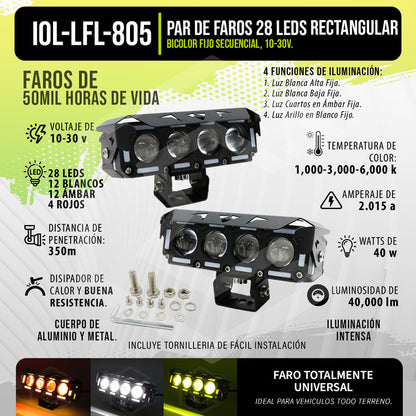 Par De Faros 28 Leds Bicolor 4 Lupas Con Ventilador 10-30v
