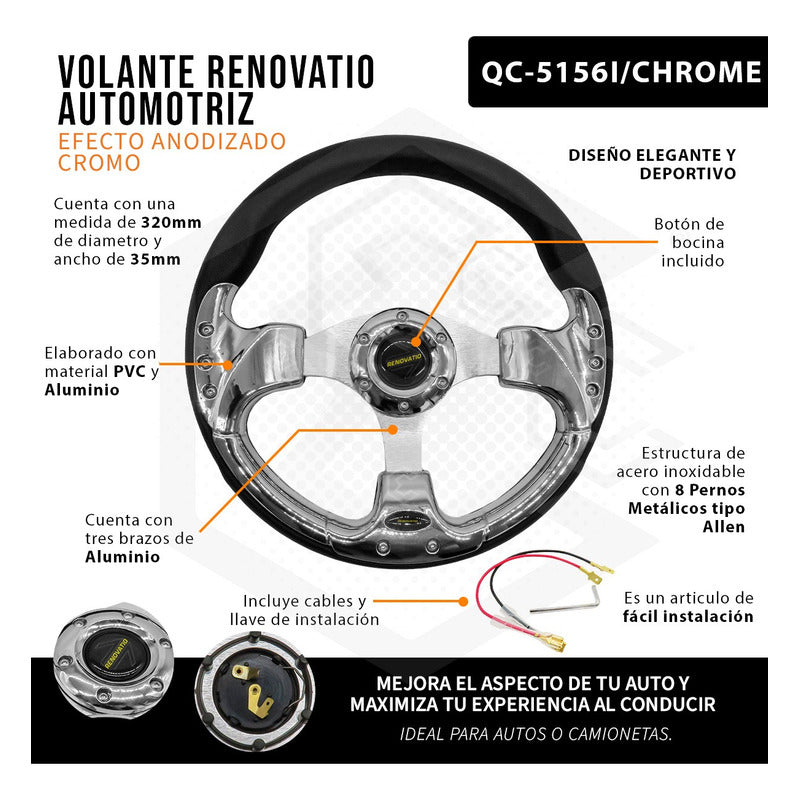 Volante Deportivo Universal De Metal Con 8 Pernos 320mm