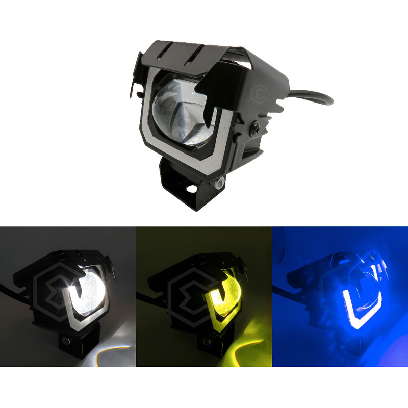 Par De Faros Con Lupa Aro Luz Led Cob Neón 4 Funciones 12-24