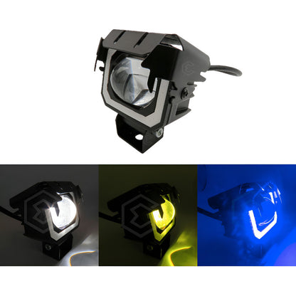 Par De Faros Con Lupa Aro Luz Led Cob Neón 4 Funciones 12-24