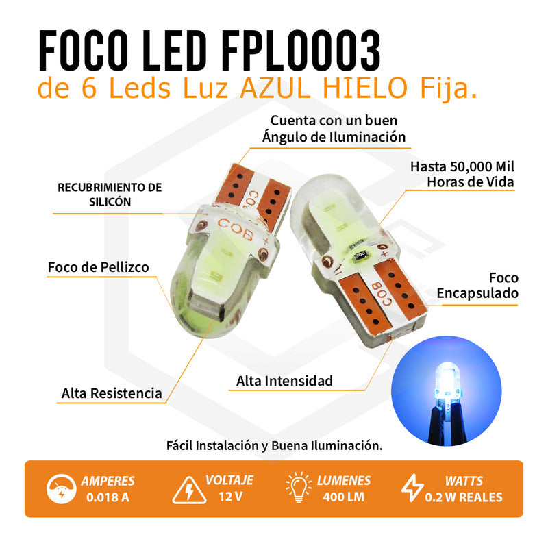 Kit 5 Pares  Focos Led Cob Pellizco T10 Silicon Auto Moto