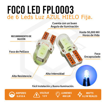 Kit 5 Pares  Focos Led Cob Pellizco T10 Silicon Auto Moto