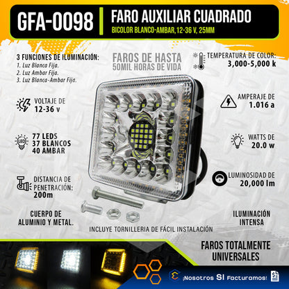 Par De Faros 77 Leds Luz Blanco-ámbar Fijo 20,000lm 12-36v