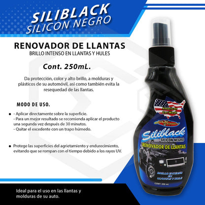 2 Renueva Y Protege Llantas Hules Plásticos Molduras 250ml Negro