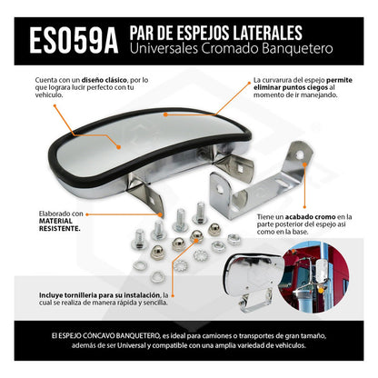 1 Espejo Lateral Universal Trailer Camion Cromado Banquetero