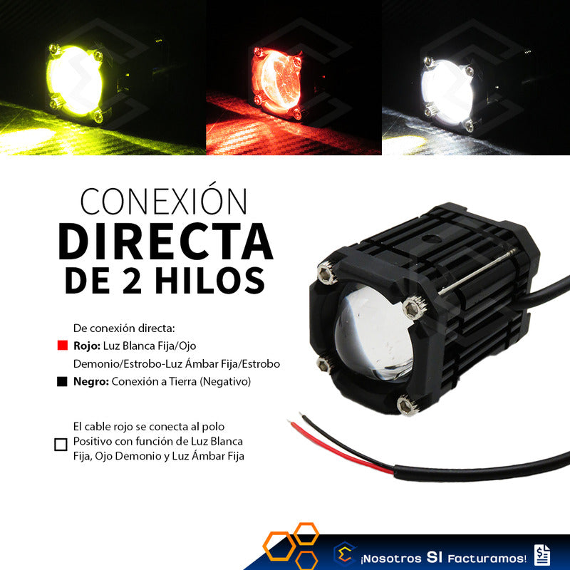 Par De Faros 12 Leds Moto Ojo Demonio Bicolor Fijo Y Estrobo Transparente