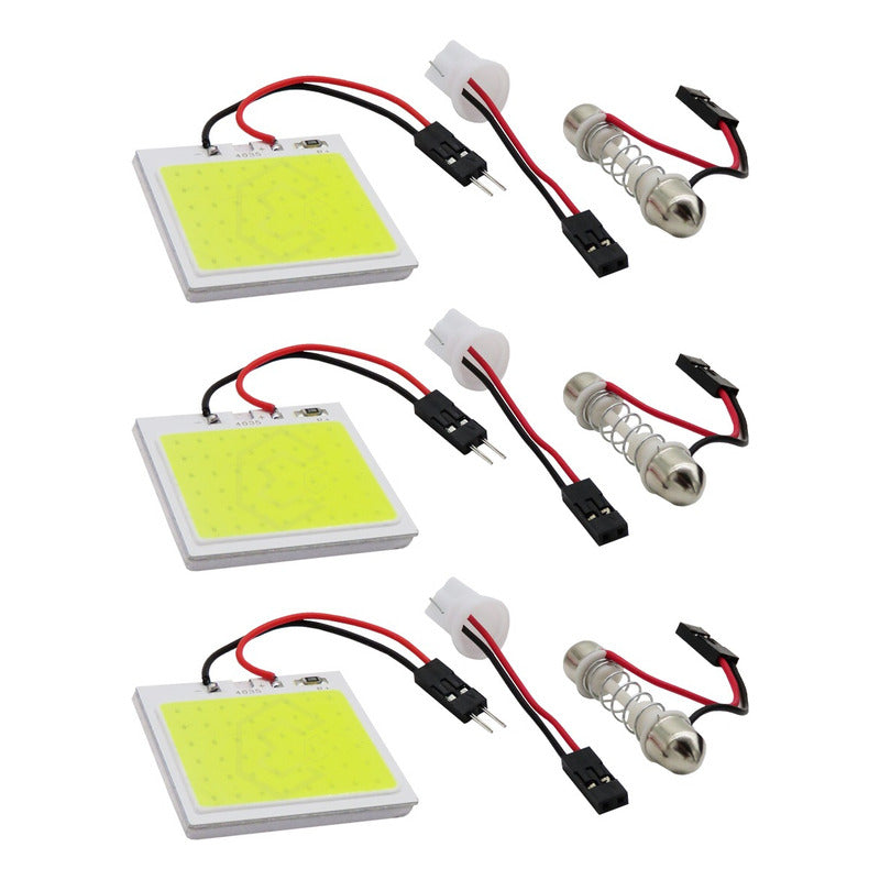 3 Placa Luz Interior Para Coche 24 48 Leds Cob 2 Adaptadores