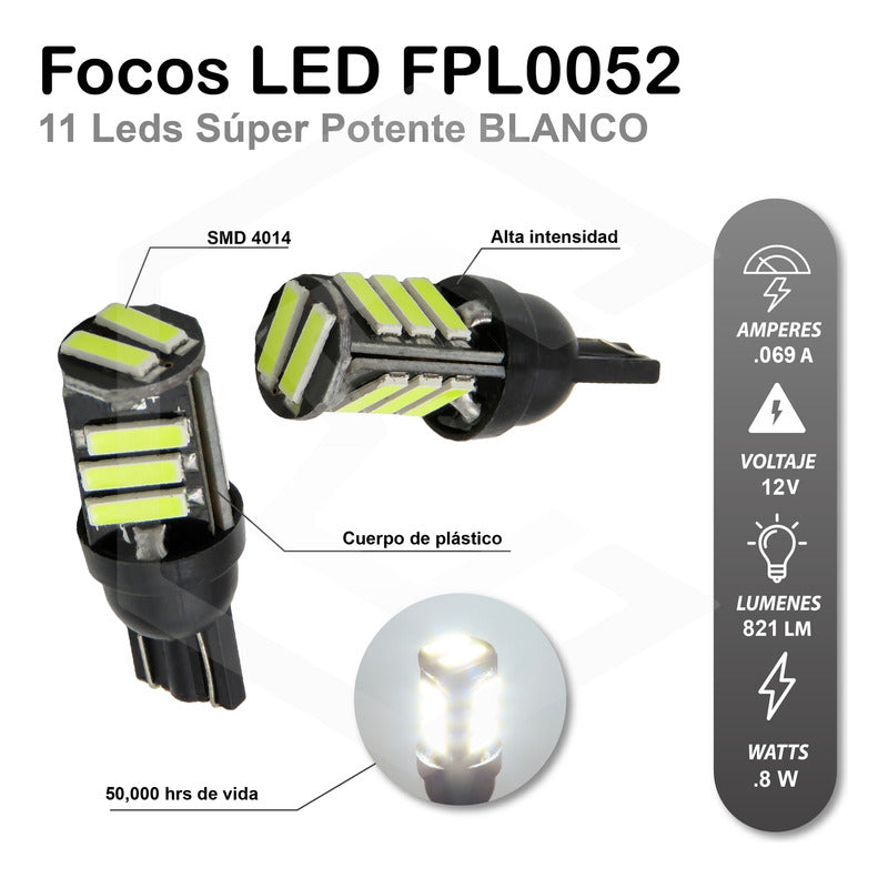 Kit 10 Focos De Pellizco T10 11 Leds Super Potente Blanco12v