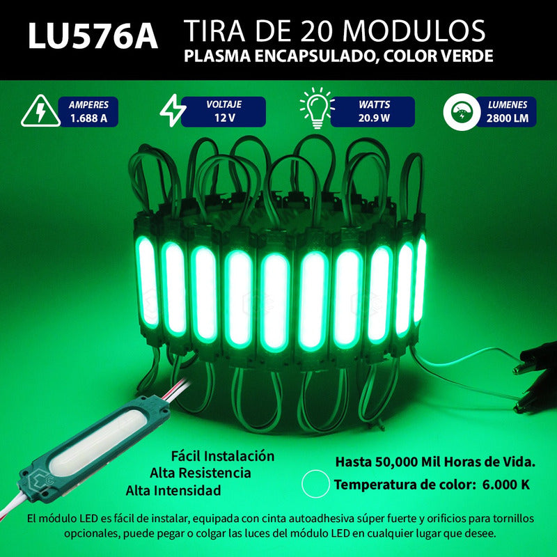 Tira 20 Módulos De Led Cob Plasma Encapsulados Reforzados