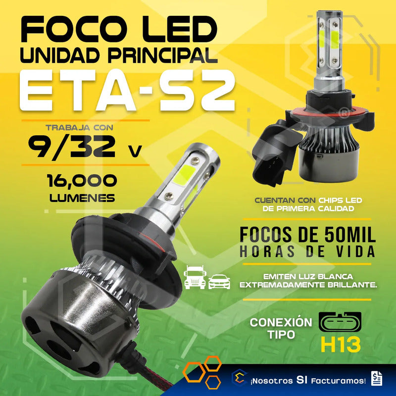 2 Focos Led H13 4cara Ventilador Alta Baja 16000lm 25w 9-32v H13
