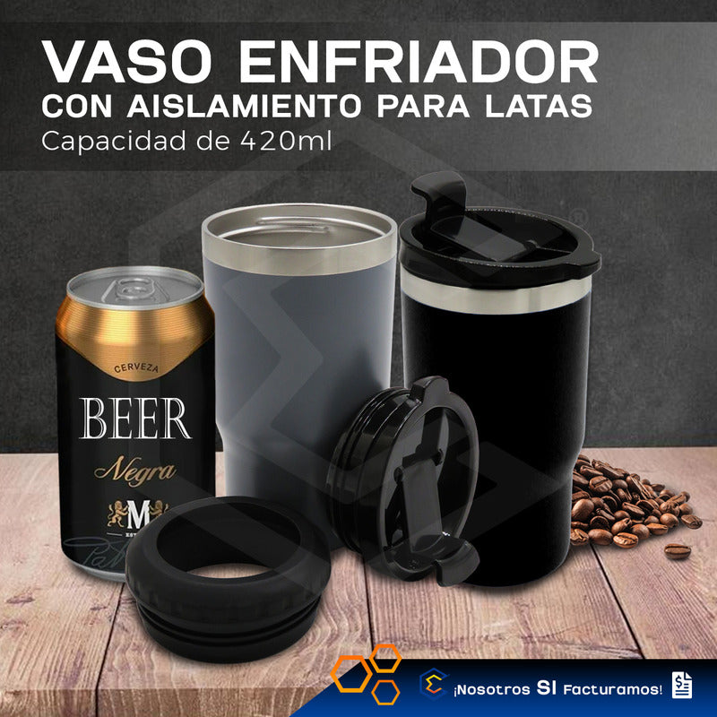 Termo Porta Latas Personalizado Nombre O Logo Láser 420ml