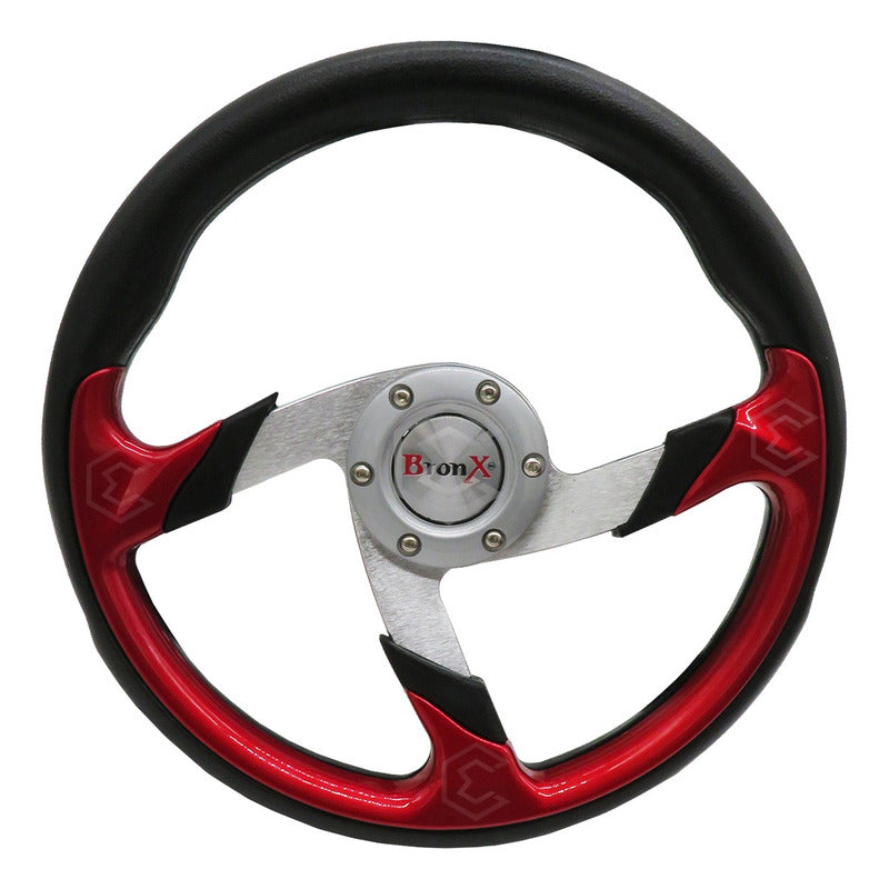 Volante Deportivo Universal De Metal Color Rojo Con Negro