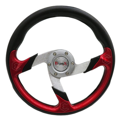 Volante Deportivo Universal De Metal Color Rojo Con Negro