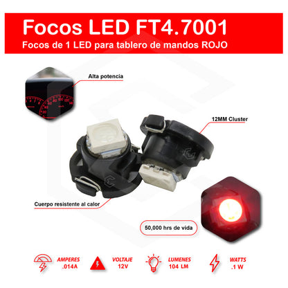 Kit 10 Focos Led T4.7 12 Mm Clúster Para Tablero Fija 12v