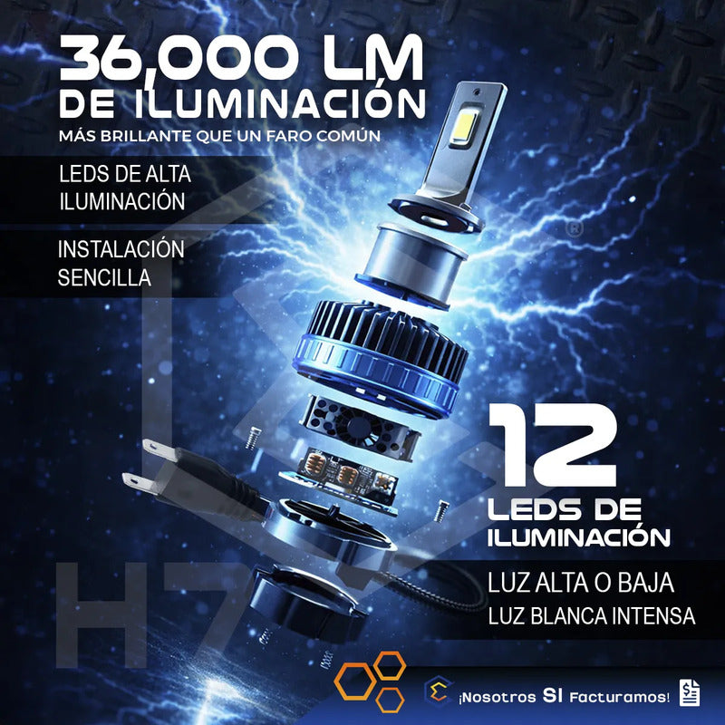 Kit 2 Focos 12 Leds Canbus Ventilador Alta Baja 36,000lm 87w H7