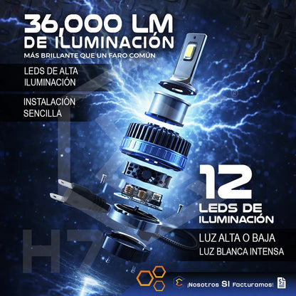 Kit 2 Focos 12 Leds Canbus Ventilador Alta Baja 36,000lm 87w H7