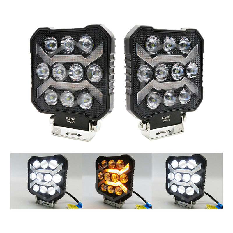 Par De Faros 34 Led Cuadrado Blanco-ambar Fijo Estrobo 9-60v Transparente