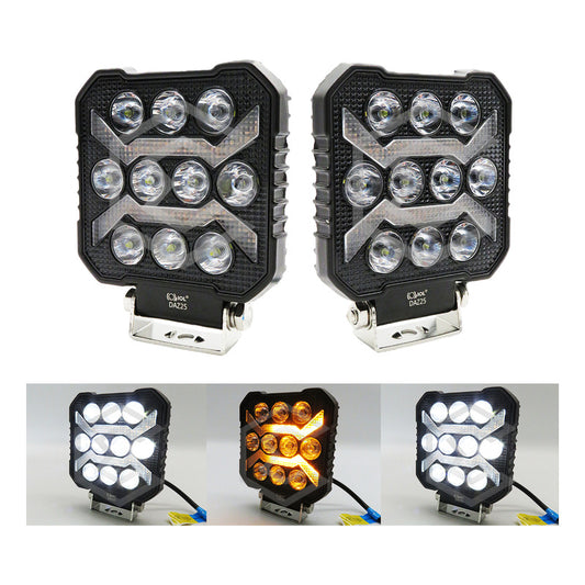 Par De Faros 34 Led Cuadrado Blanco-ambar Fijo Estrobo 9-60v Transparente