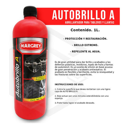 3 Autobrillo A 1l Abrillanta Protege Tablero Llanta Margrey Blanco