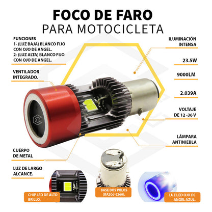 Foco Moto H4 Con Ojo Angel 12 Leds Csp Ba20d Con Ventiladort
