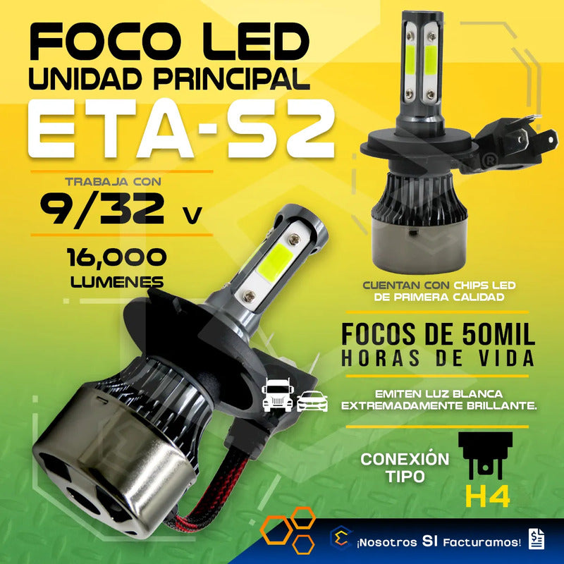 2 Focos Led H4 4 Cara Ventilador Alta Baja 16000lm 25w 9-32v H4