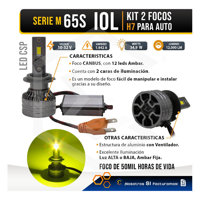Kit Focos 12led Csp Ambar H7 M65s Ventilador Alta Baja 34.9w H7 Ambar