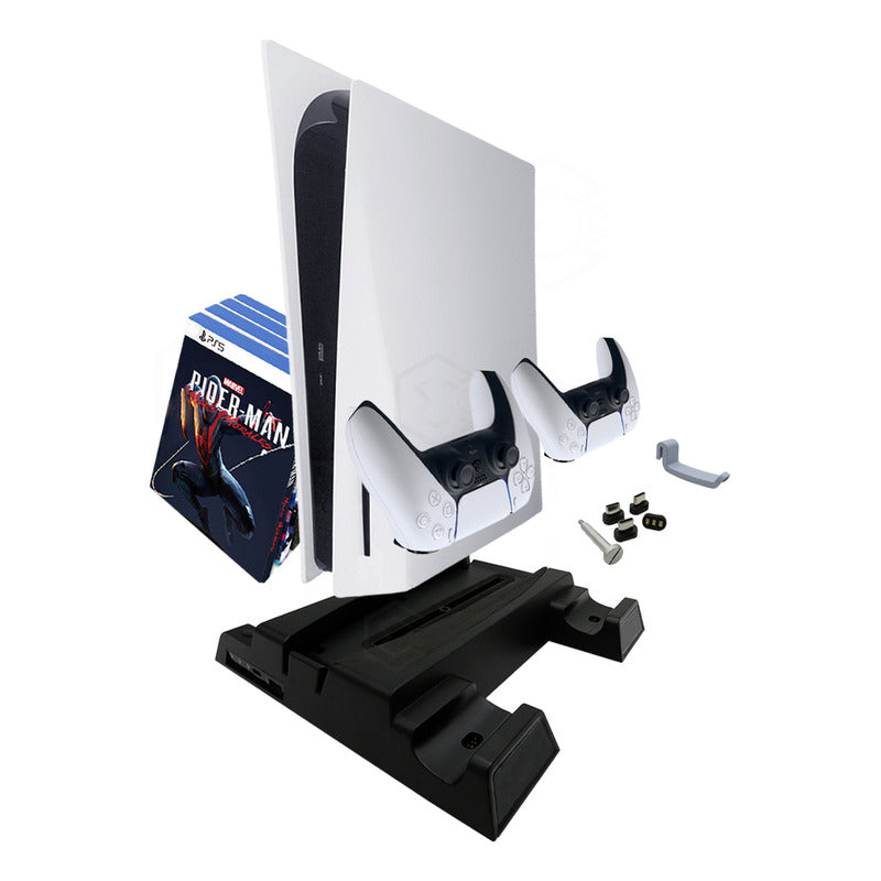 Base Para Ps5 Con Ventilador Y Soporte De Carga 2 Mandos 13j Blanco