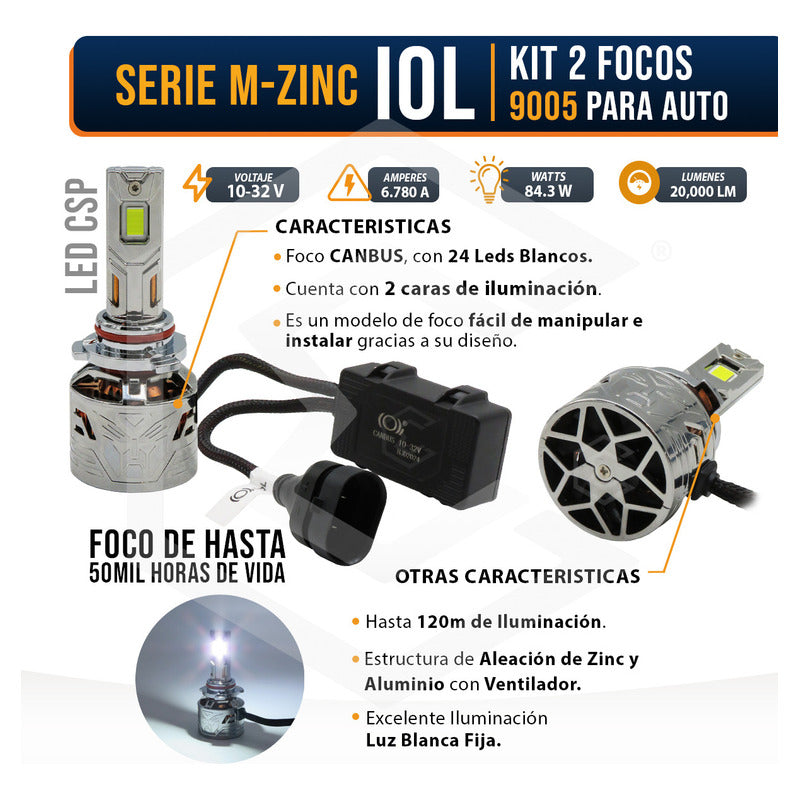 Kit 2 Focos 9005 48 Led Csp Nitrogeno Zinc Alta Baja 22000lm 9005