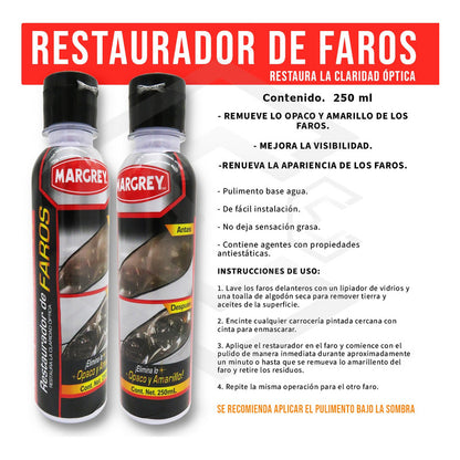 3 Restaurador Para Faros Excelente Acabado 250 Ml Margrey Agua