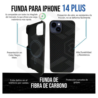 Funda Case De iPhone 13-14 Fibra De Carbono 100% Real