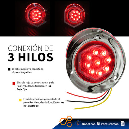 Par Plafon 9 Led Redondo Bisel Cromo 2'' Fijo Estrobo 12-24v